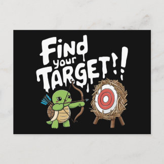 Little turtle aiming a bow an arrow postcard