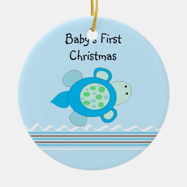 Little Turtle Baby's First Christmas Ceramic Tree Decoration (Front)