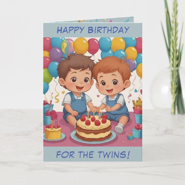 Little Twin Boys Birthday Card (Front)