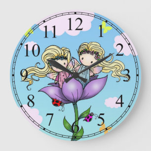 Little Twin Fairy Girls Wall Clock