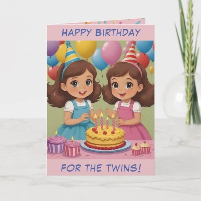 Little Twin Girls Birthday Card (Front)