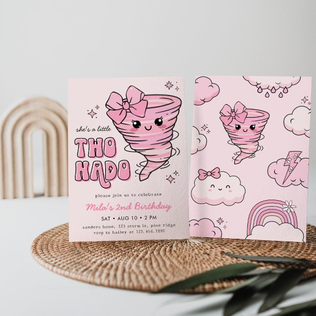 Little Twonado Pink Tornado 2nd Birthday Invitation (Creator Uploaded)