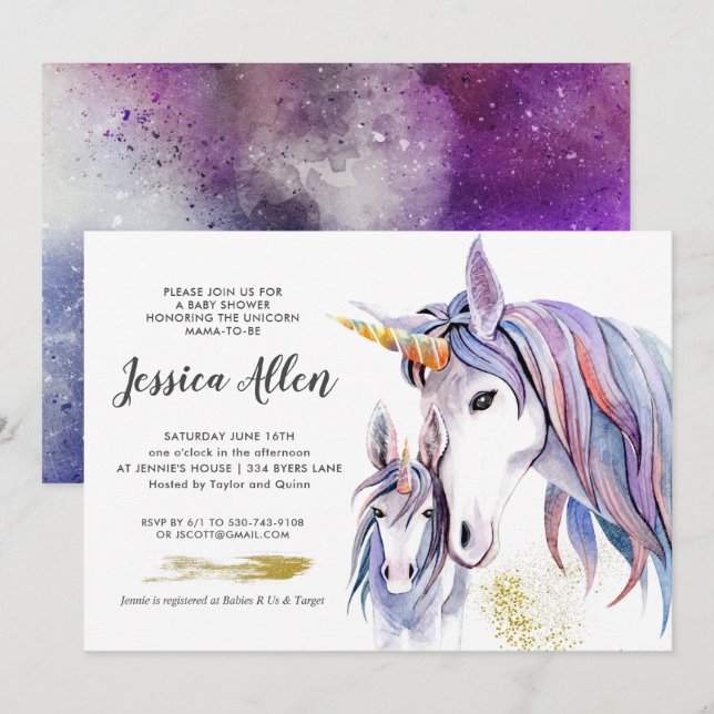 Little Unicorn Baby Shower Invitation (Front/Back)