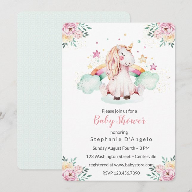 Little Unicorn Baby Shower Invitation (Front/Back)