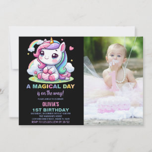 Little Unicorn Birthday Invitations with photo