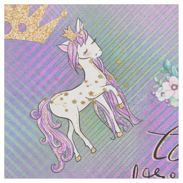 Little Unicorn Princess Fabric (Close Up)