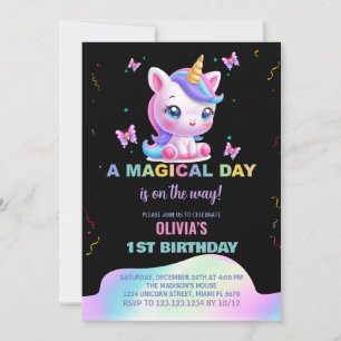 Little Unicorn Rainbow Birthday Invitations