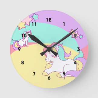 Little Unicorns in Pastel Colours Round Clock