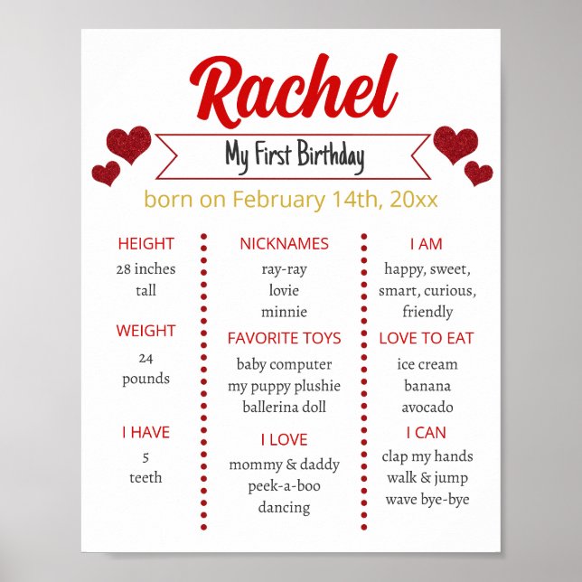 Little Valentine Birthday Milestone Poster (Front)