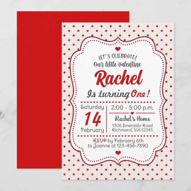 Little Valentine First Birthday Invitation (Front/Back)