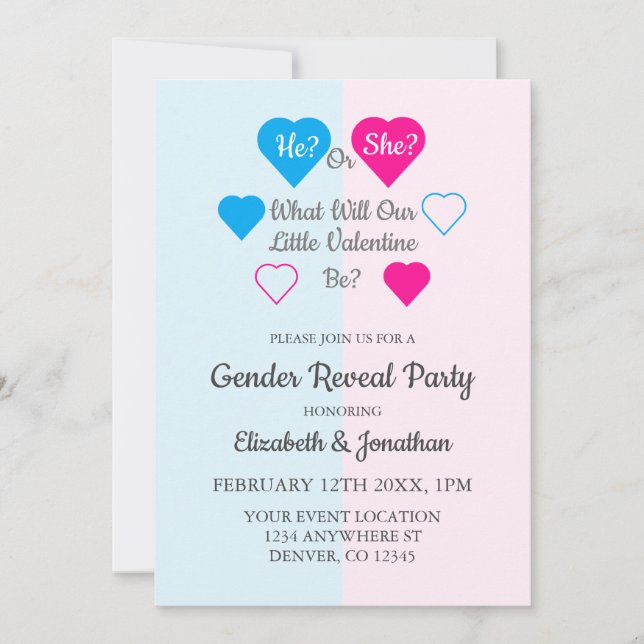 Little Valentine Valentine's Day Gender Reveal Invitation (Front)