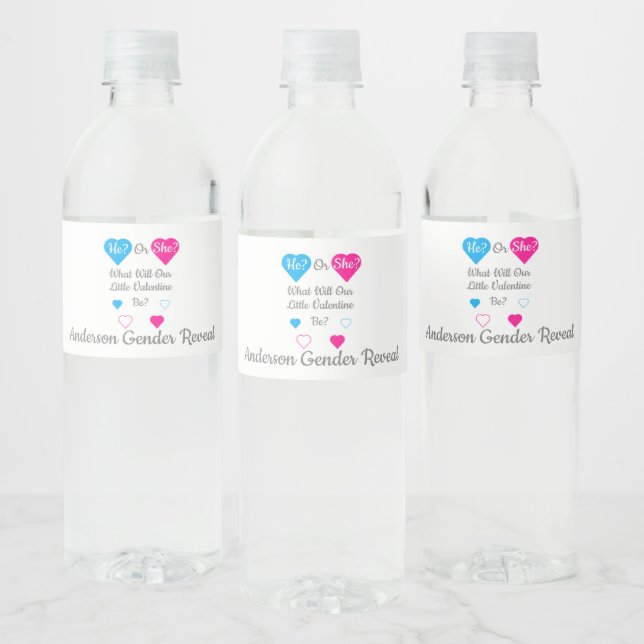 Little Valentine Valentine's Day Gender Reveal Water Bottle Label (Bottles)