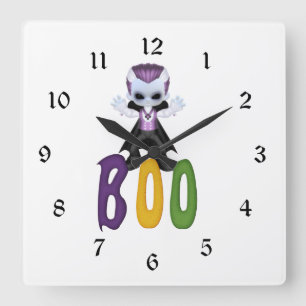 Little Vampire Boo Halloween Square Wall Clock