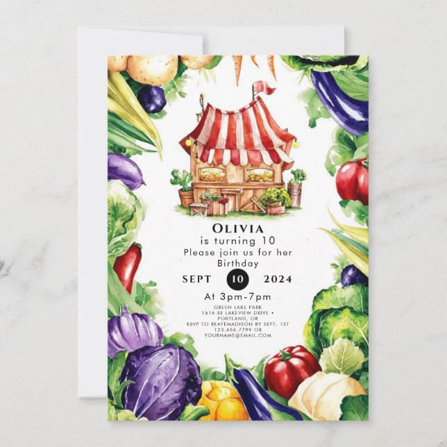 Little Vegetables Farmers Market Birthday Invitation (Front)