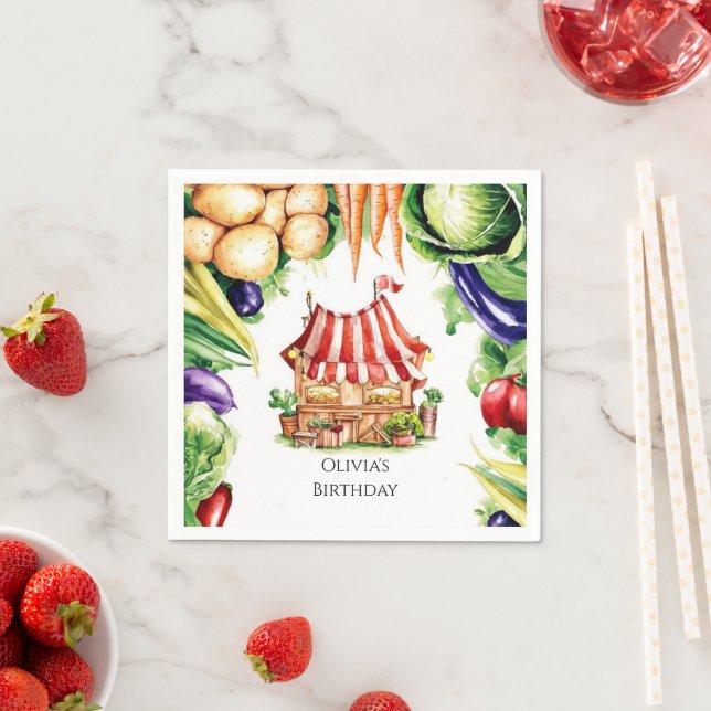 Little Vegetables Farmers Market Birthday Napkin (Insitu)