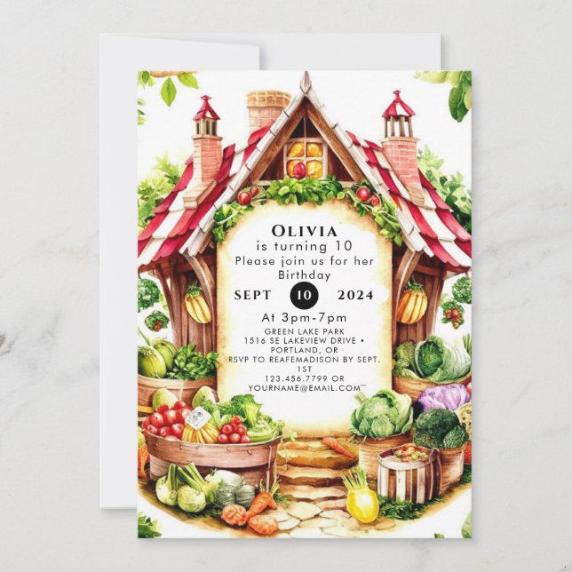Little Veggies Farmers Market Birthday Invitation (Front)