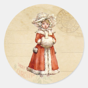 Little Victorian Caroler Custom Christmas Classic Round Sticker