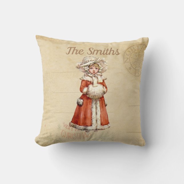 Little Victorian Caroler Custom Christmas Cushion (Front)