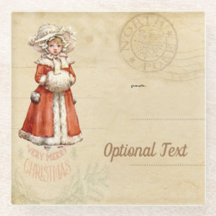 Little Victorian Caroler Custom Christmas Glass Coaster