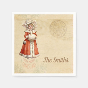 Little Victorian Caroler Custom Christmas Napkin