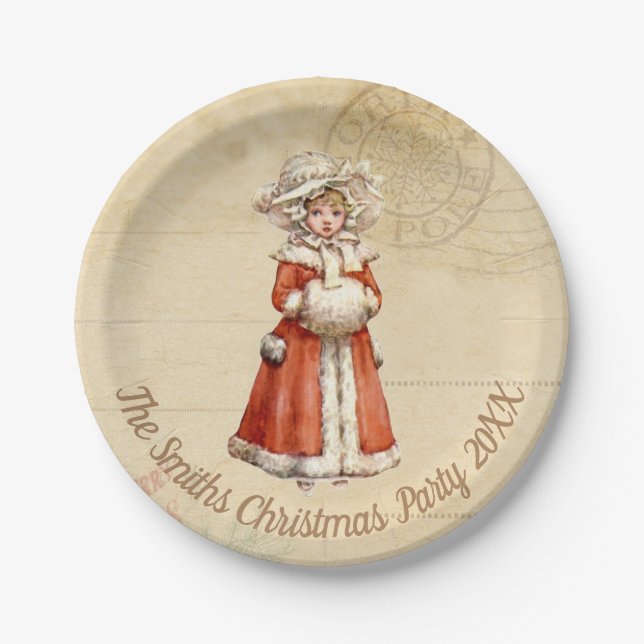 Little Victorian Caroler Custom Christmas Paper Plate (Front)