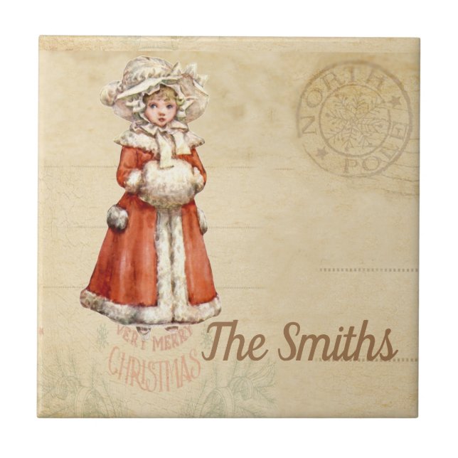 Little Victorian Caroler Custom Christmas Tile (Front)