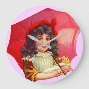 little Victorian girl and her doll Large Clock