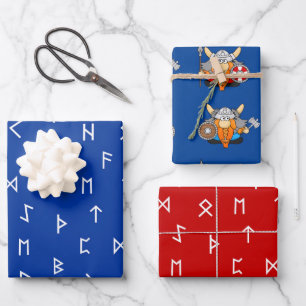 Little Vikings and Viking Runes Illustrations Wrapping Paper Sheet