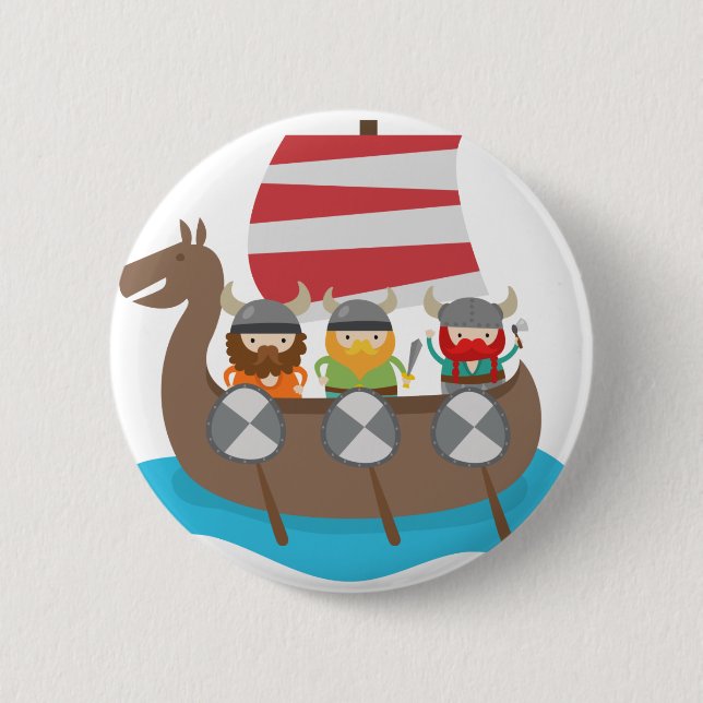 Little Vikings in ship 6 Cm Round Badge (Front)