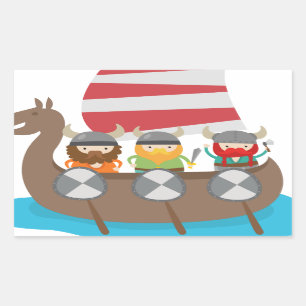 Little Vikings in ship Rectangular Sticker