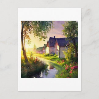 little village by a stream postcard