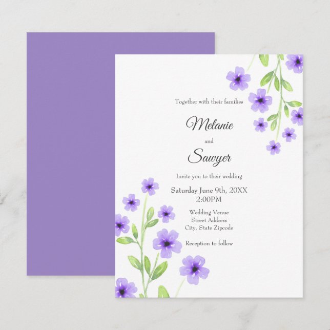 Little Violet Watercolor Blossoms Invitation (Front/Back)