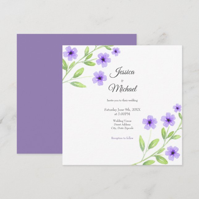 Little Violet Watercolor Blossoms Invitation (Front/Back)
