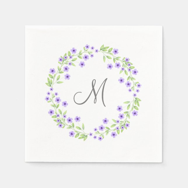 Little Violet Watercolor Blossoms Wreath Napkin (Front)