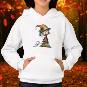 Little Wanderer Cute Witch with White Kitten