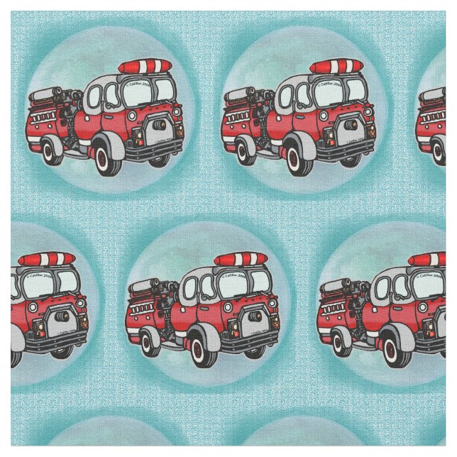 Little Water Fire Truck Fabric (Close Up)