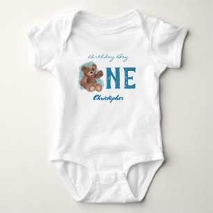 Little Watercolor Bear Cute Animal First Birthday Baby Bodysuit