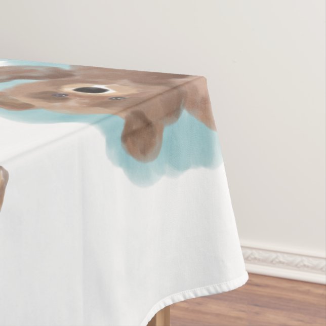 Little Watercolor Bear Cute Animal First Birthday Tablecloth (In Situ)