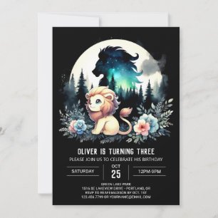Little Watercolor Lion Birthday Invitation