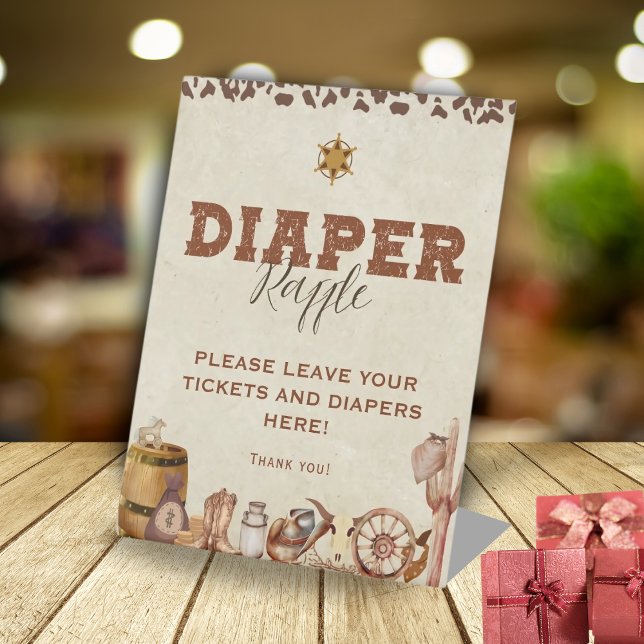 Little Western Cowboy Baby Shower Diaper Raffle Pedestal Sign (Creator Uploaded)
