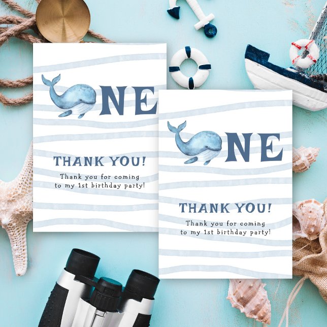 Little Whale 1st Birthday Under The Sea Thank You Card (Creator Uploaded)