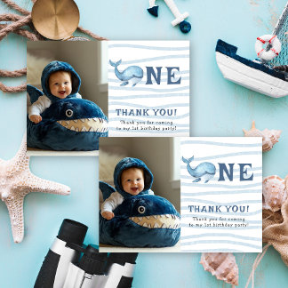 Little Whale 1st Birthday Under The Sea Thank You Card