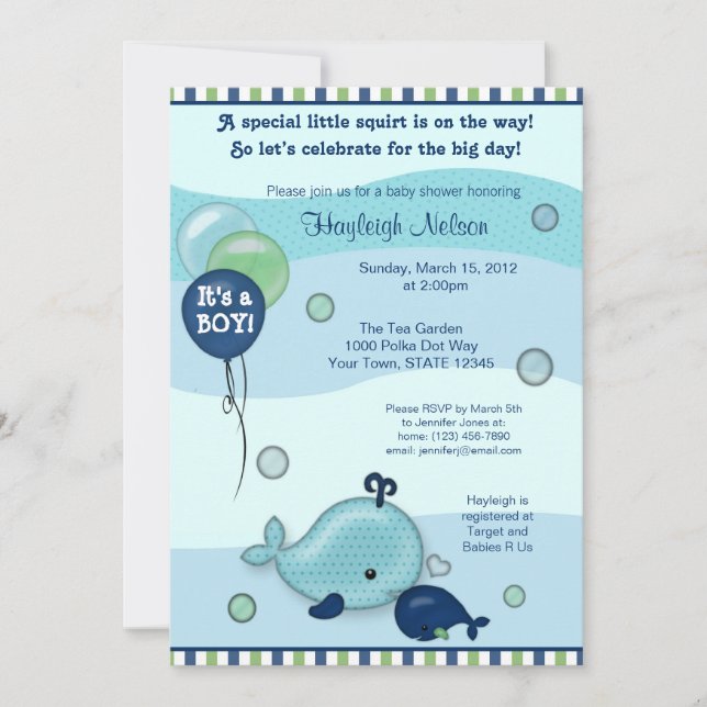 Little Whale Baby and Mummy kiss Baby Shower Invitation (Front)