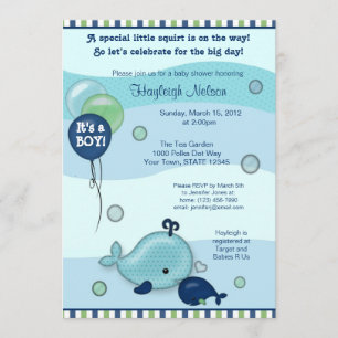 Little Whale Baby and Mummy kiss Baby Shower Invitation