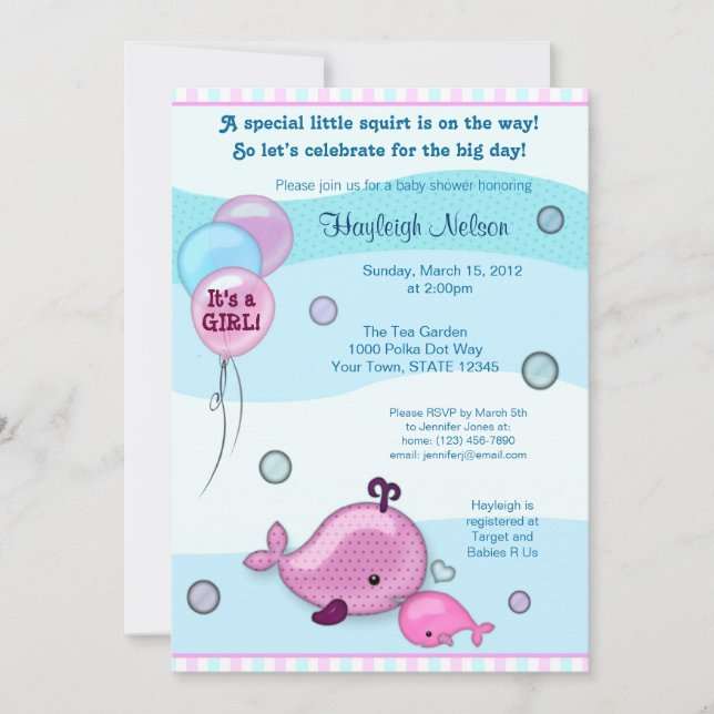 Little Whale Baby and Mummy kiss Baby Shower pink Invitation (Front)