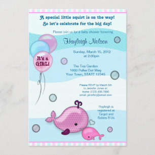 Little Whale Baby and Mummy kiss Baby Shower pink Invitation
