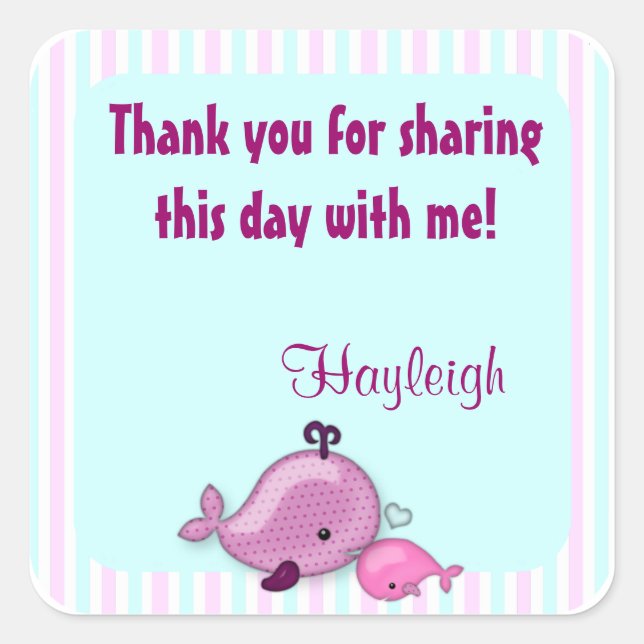 Little Whale Baby Mummy Kiss square sticker pink (Front)