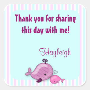 Little Whale Baby Mummy Kiss square sticker pink