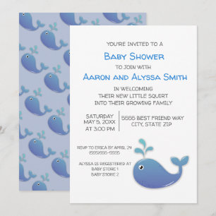 Little Whale / Squirt Blue White Couple's Shower Invitation