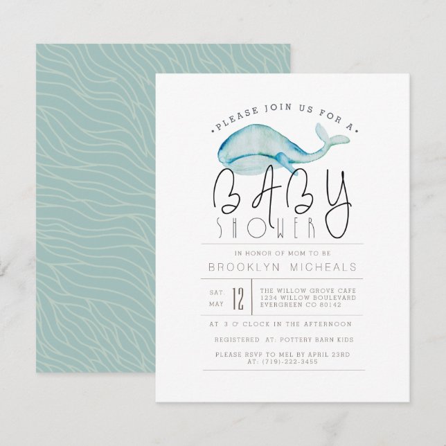 Little Whale Watercolor | Aquatic Baby Shower Invitation (Front/Back)